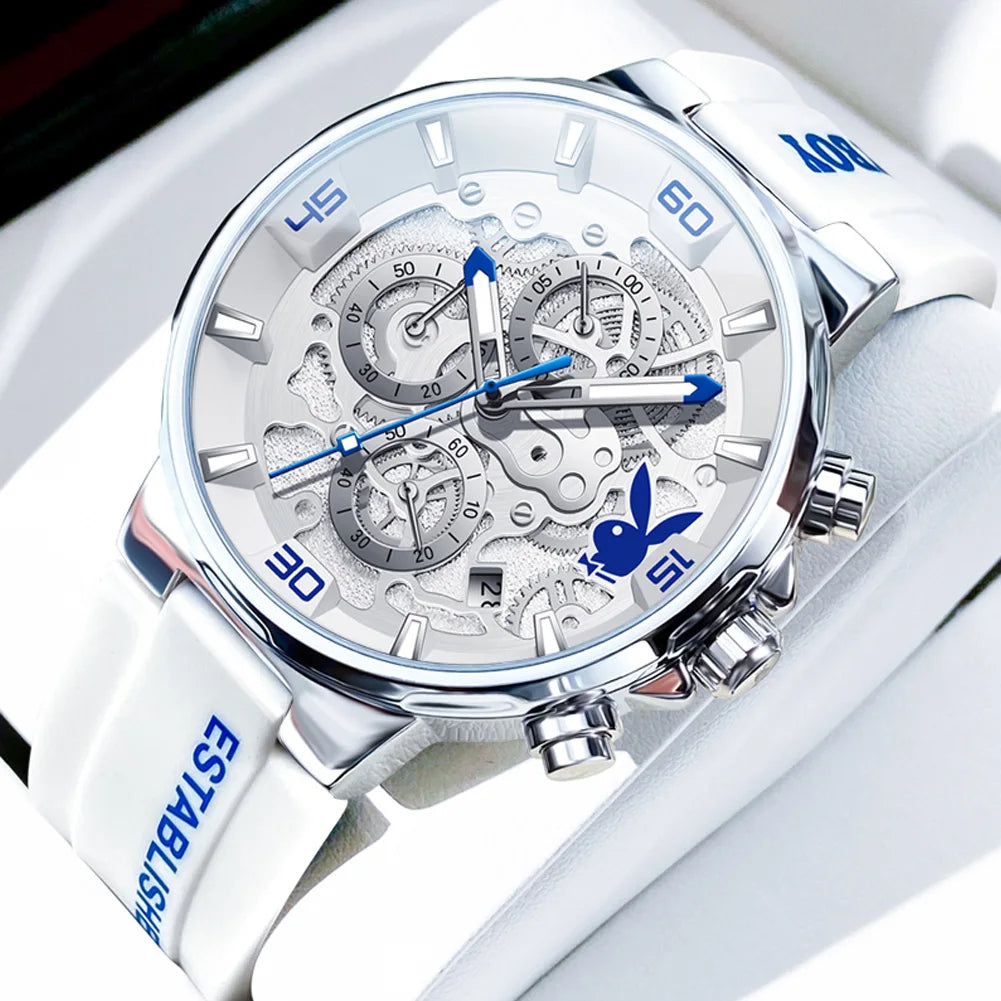 PLAYBOY Men's Luxury Sports Watch – Multifunction Quartz with Silicone Strap