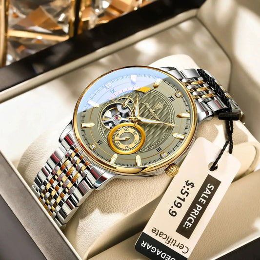 POEDAGAR Luxury Men's Automatic Tourbillon Watch – Luminous Skeleton Stainless Steel