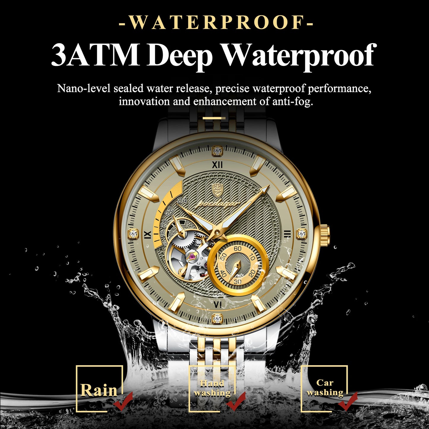 POEDAGAR Luxury Men's Automatic Tourbillon Watch – Luminous Skeleton Stainless Steel