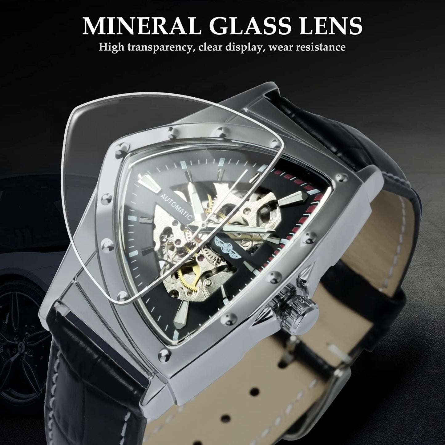♛Luxury Riyal Aura Mechanical Wrist Watch Triangle Racing Dial♕