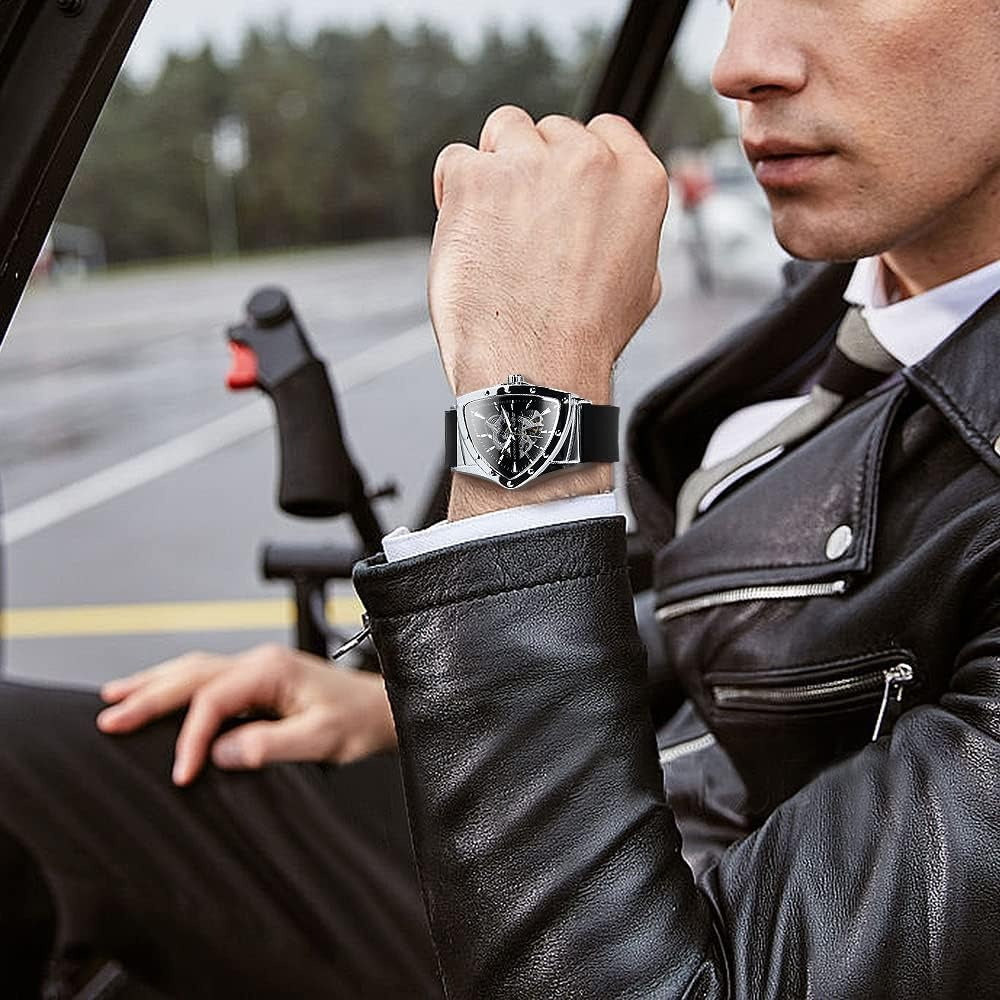 ♛Luxury Riyal Aura Mechanical Wrist Watch Triangle Racing Dial♕