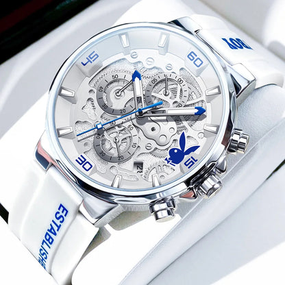 PLAYBOY Men's Luxury Sports Watch – Multifunction Quartz with Silicone Strap