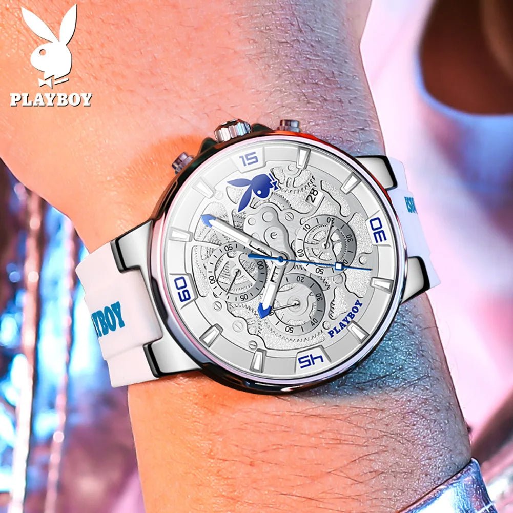PLAYBOY Men's Luxury Sports Watch – Multifunction Quartz with Silicone Strap